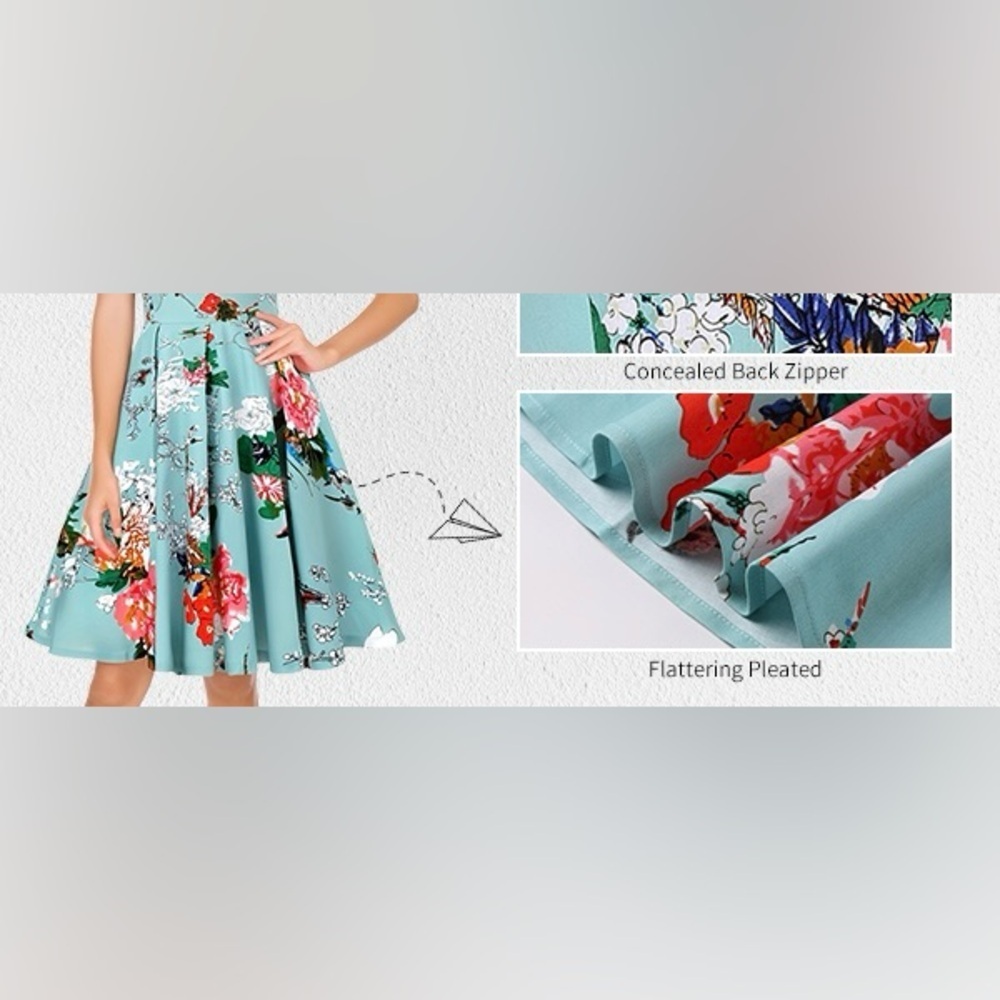 Chic Floral Midi Swing Dress in Blue and Red